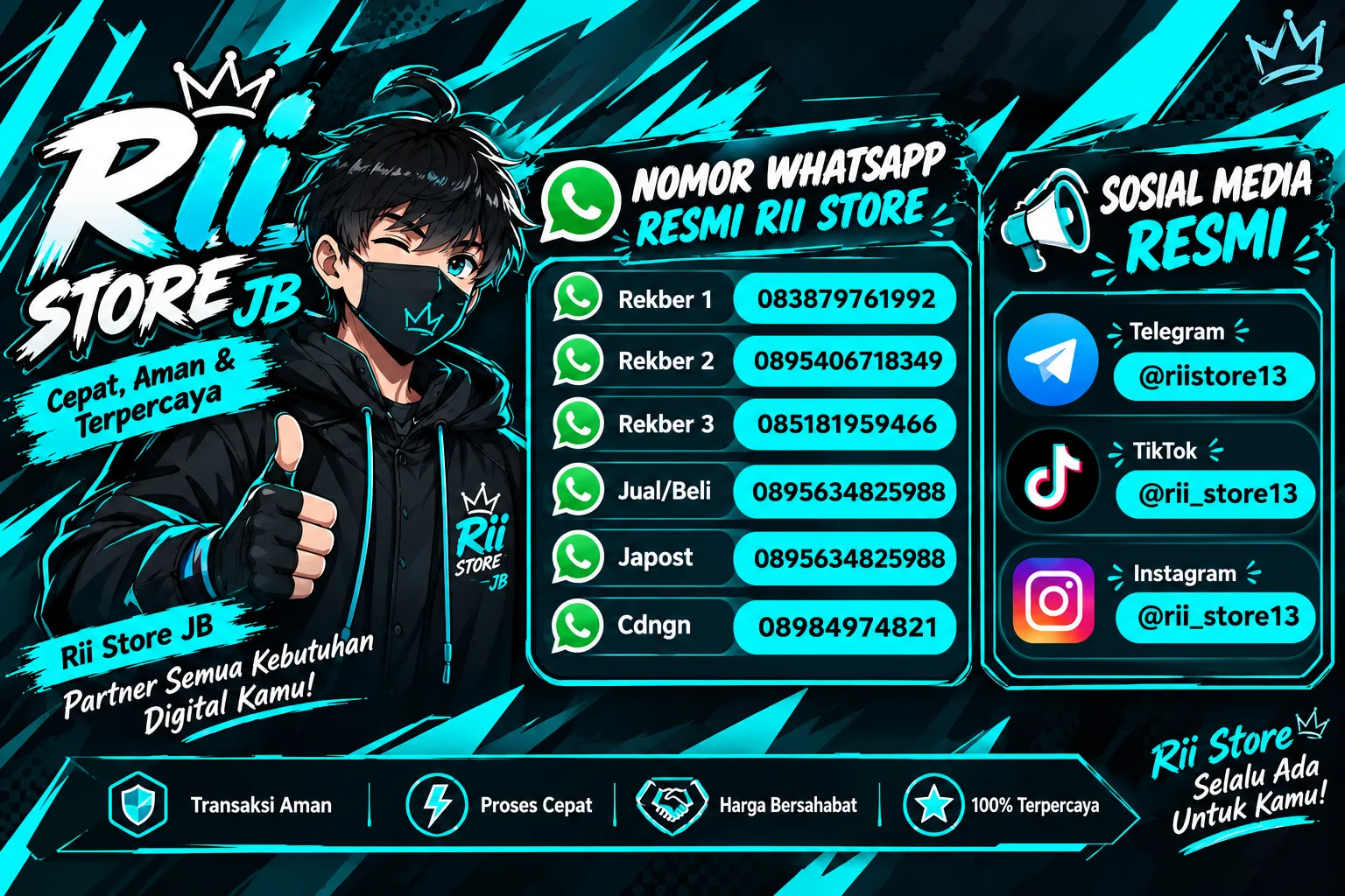 Daftar kontak WhatsApp dan sosial media resmi Rii Store